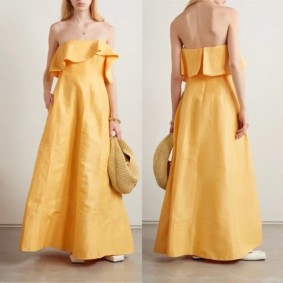 Aje Shallows Linen Blend Strapless Maxi Dress Marigold Butter Yellow - Picture 2 of 9